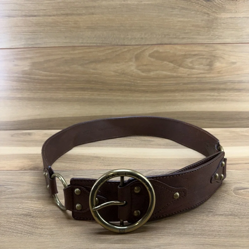 Michael Kors Women's Y2K Vintage Wide Belt Size L Brown Leather Boho Festival